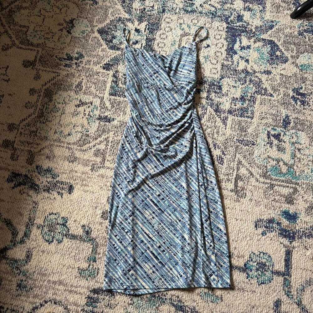 Arden B Vintage 90s Blue White Cowl Neck Midi Dress Adjustable Straps Small - Picture 3 of 6
